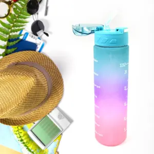 Plastic Colorful Motivational Water Bottle with Straw-900ml