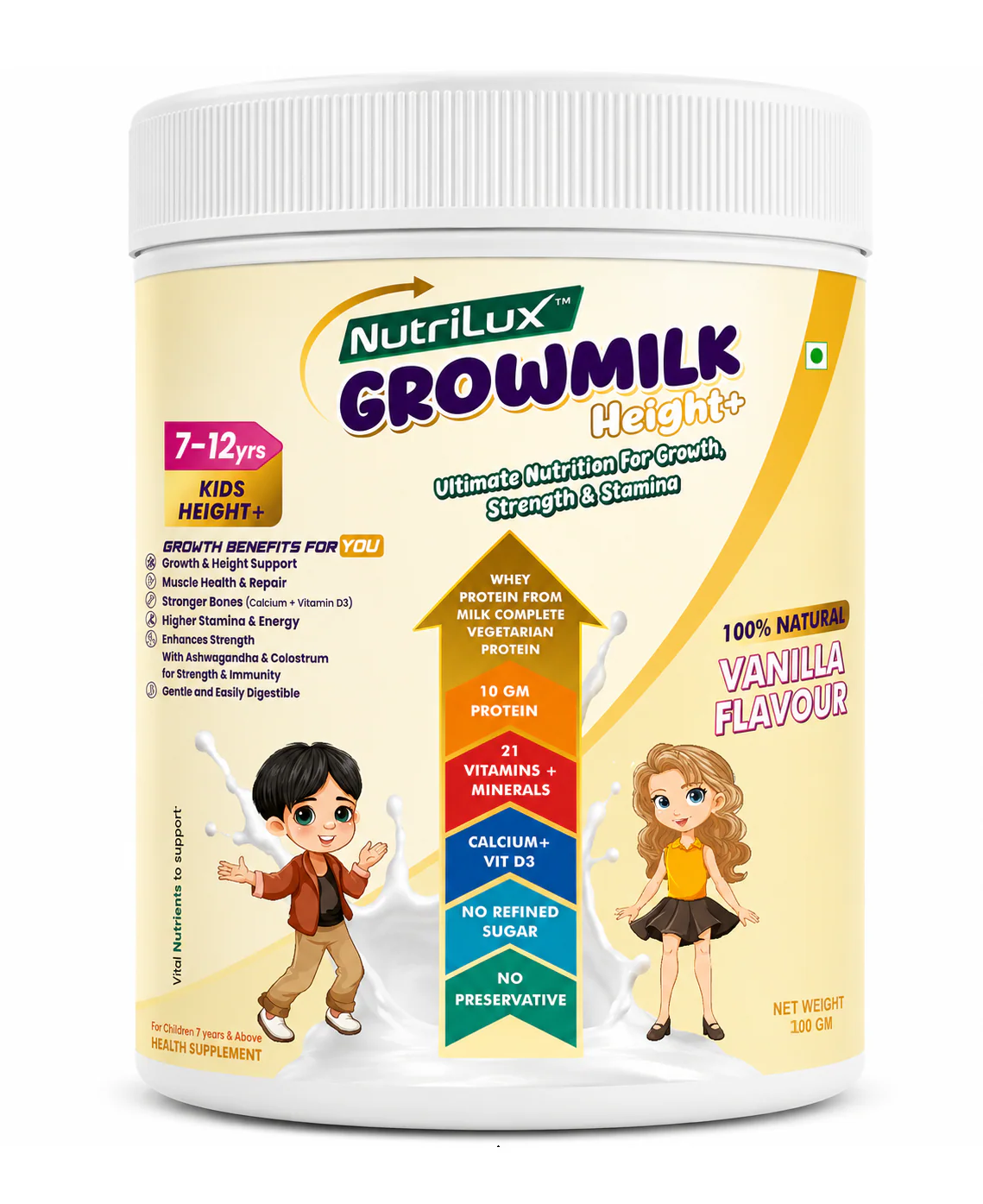 Vanila-100gm-Growmilk-powder NutriLux-Super-Grow-Milk-for-Kids
